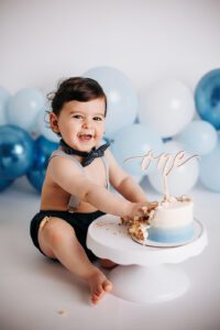 baby boy blue cake smash photographer cary