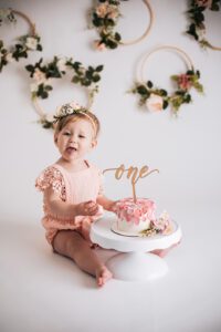 floral peonies raleigh cake smash photographer