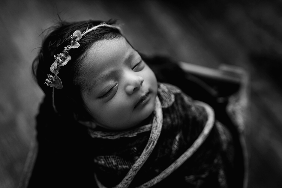 black and white swaddled newborn raleigh photographer