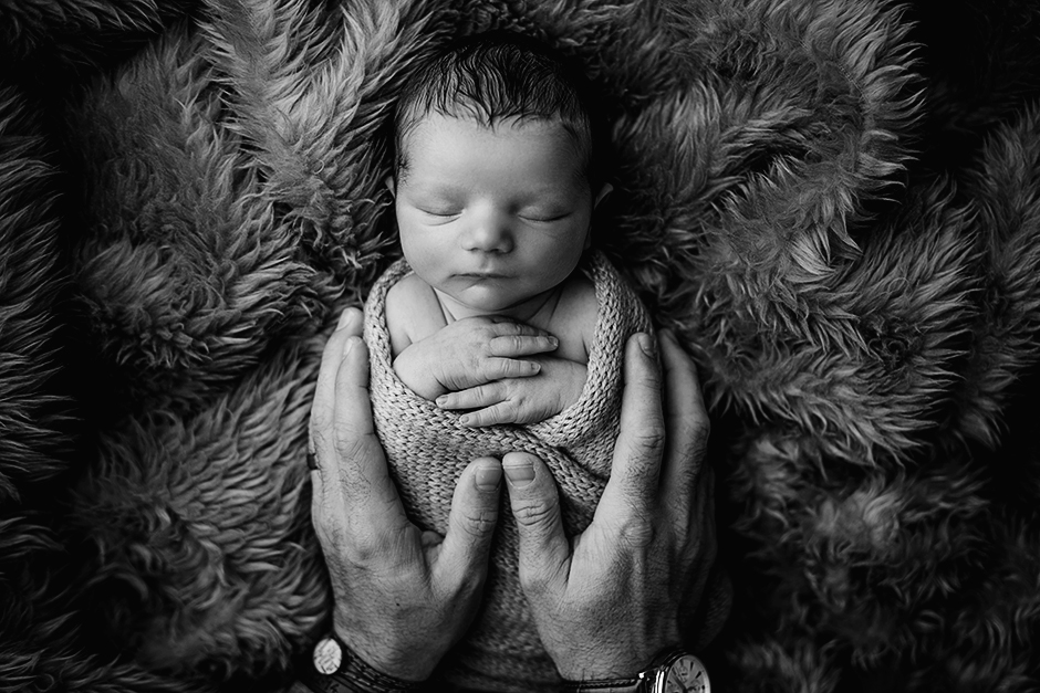 dad's hands holding baby, cary newborn photographer