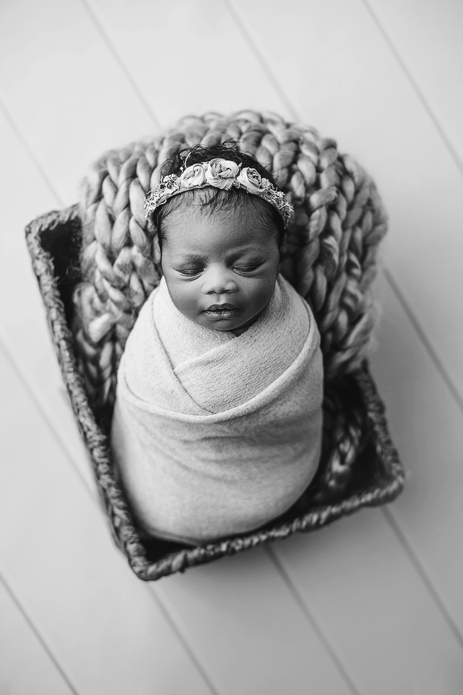 black and white swaddled baby photo, cary newborn photography