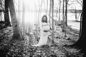 pregnant woman in the woods, maternity photography raleigh